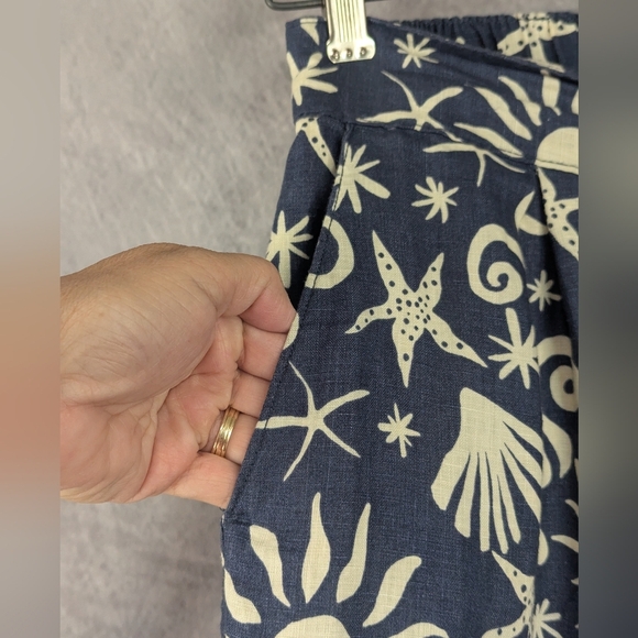 C&C California Size Medium 100% Linen Wide Leg Trouser Pants Ocean Design - Picture 6 of 12